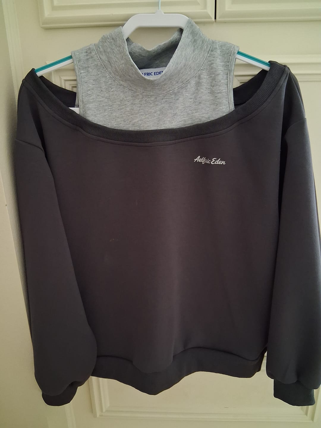Customer photo review of Aelfric Eden Boxy Layered Off-The-Shoulder Sweatshirt