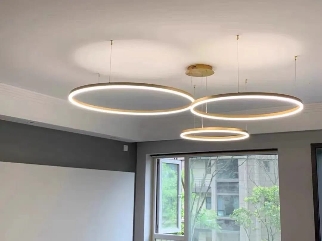 Customer photo review of White Chandelier for Bedroom, Staggered Rings, 60 cm Wide