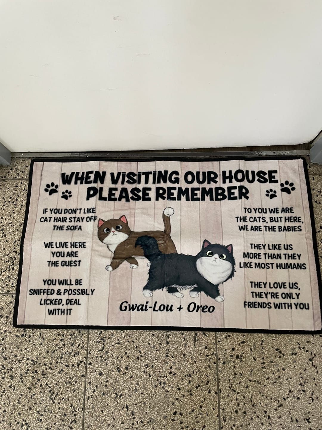 Customer photo review of Please Remember When Visiting Cats House Personalized Doormat