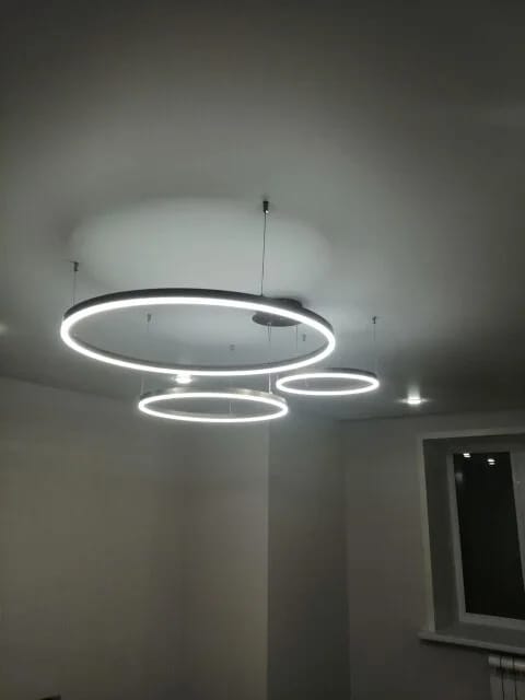 Customer photo review of White Chandelier for Bedroom, Staggered Rings, 60 cm Wide