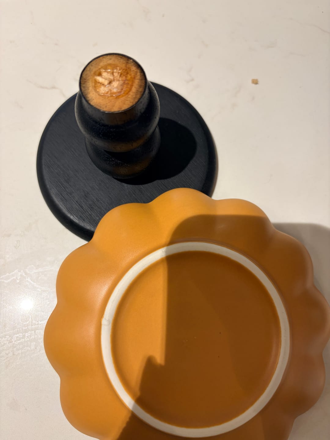 Customer photo review of Vintage Petal Ceramic Cat Bowl with Wooden Stand