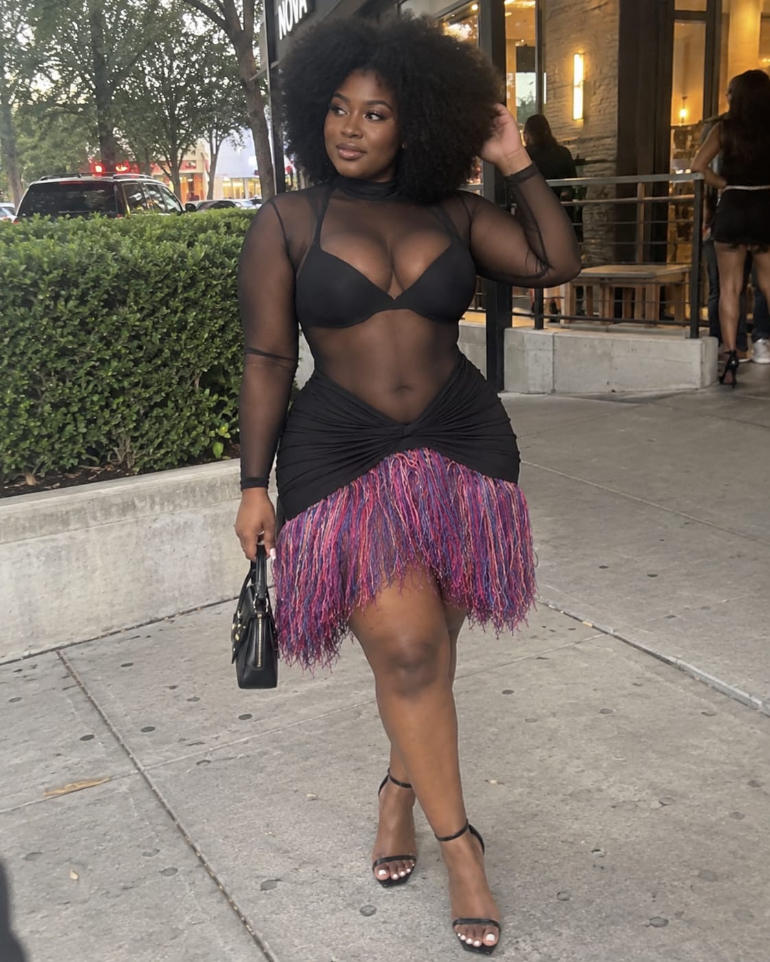 Customer photo review of Midnight Fringe Mini Dress