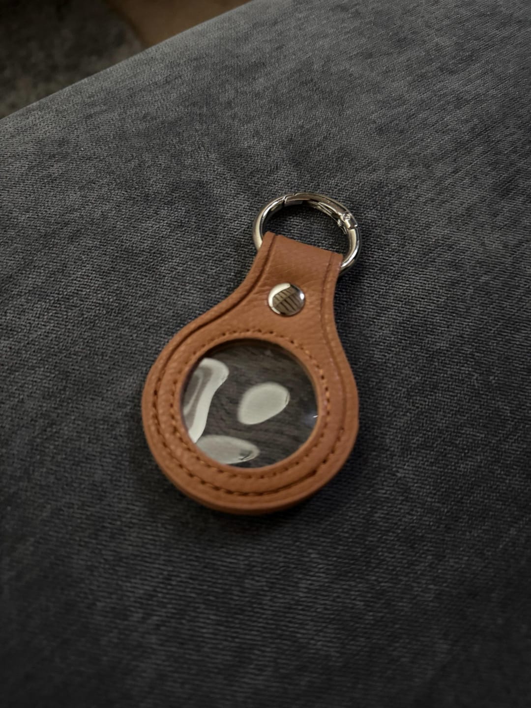 Customer photo review of Handmade Leather Sobriety Coin Holder Keychain