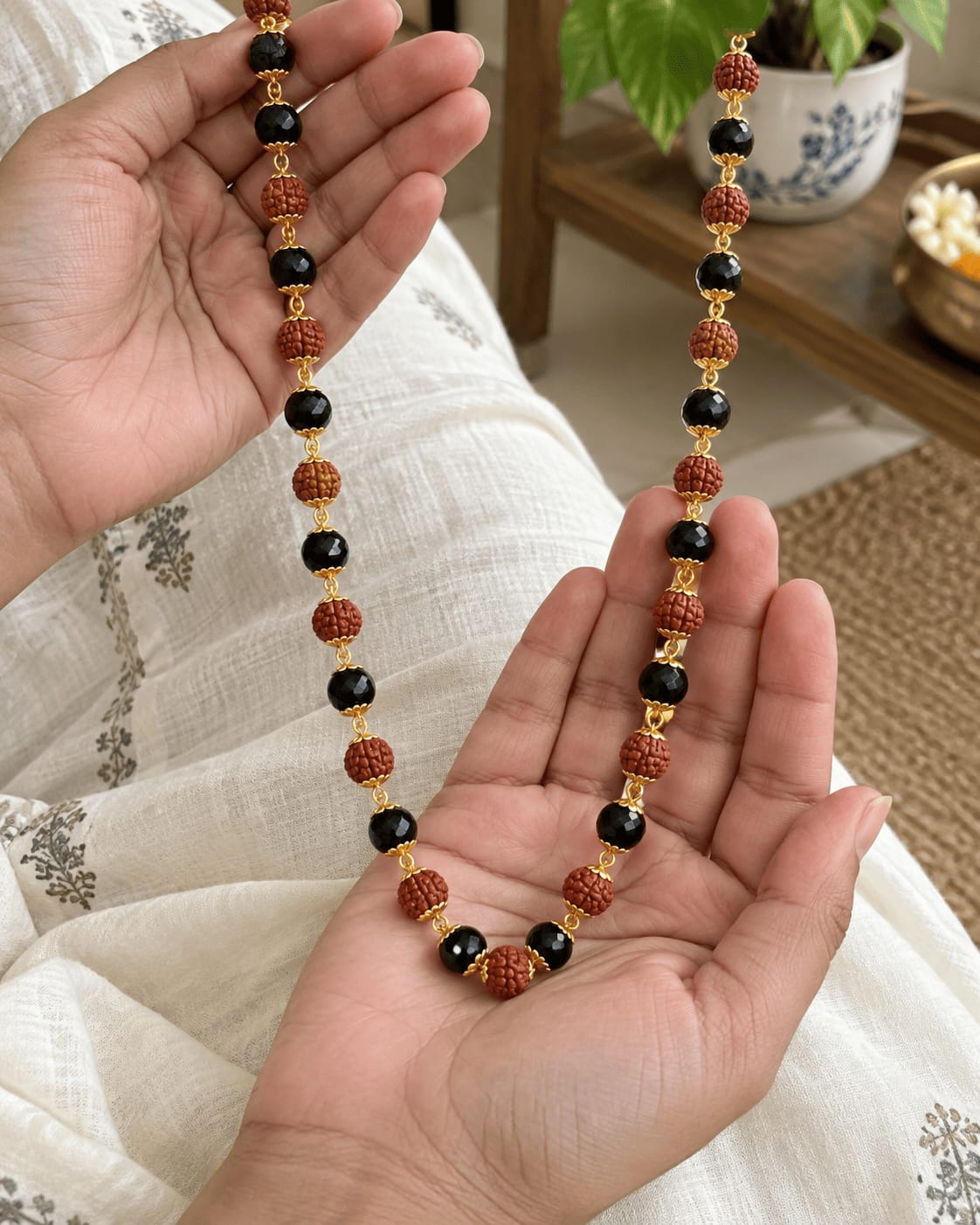 Customer photo review of Gold Plated Karungali & Rudraksha Premium Mala