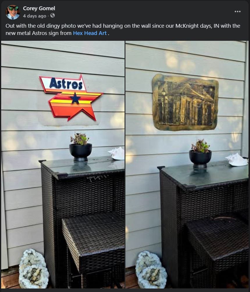 Customer photo review of Houston Astros Retro Logo 3D Metal Metal Wall Art