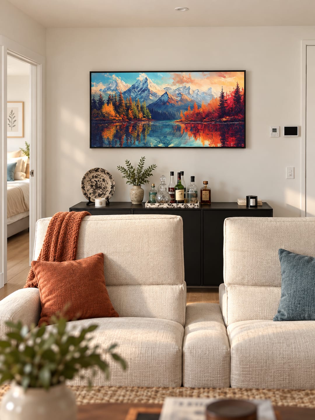 Customer photo review of "Scorching Mountains" – Panoramic Alpine Mountain Lake Impressionist Textured Oil Painting