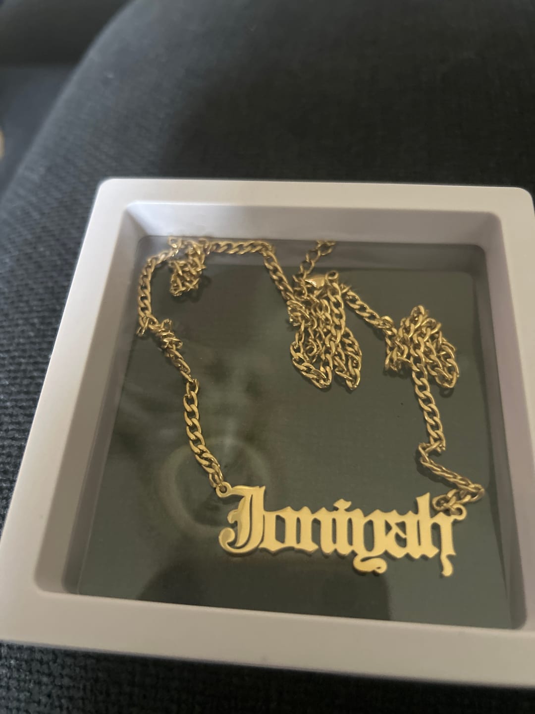 Customer photo review of Gothic Name Necklace w/ Cuban Chain