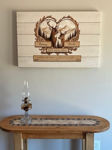 Customer photo review of Personalized Deer Couple Canvas | Rustic Deer Wall Art with Custom Names & Date | Romantic Woodland Anniversary Gift for Couples