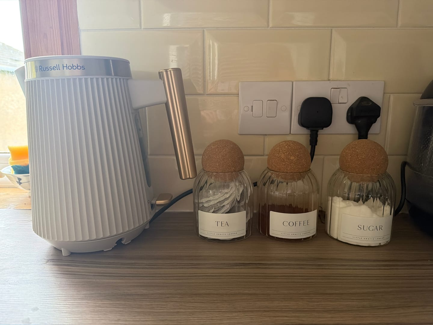 Customer photo review of Set of 3 Cork Ball Glass Jars - Tea, Coffee and Sugar 500ml - Ribbed Cork Ball