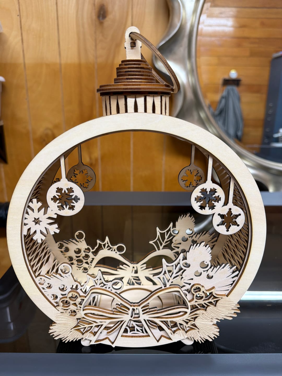 Customer photo review of 3 Christmas Ornament Candle Holder Laser Cut SVG