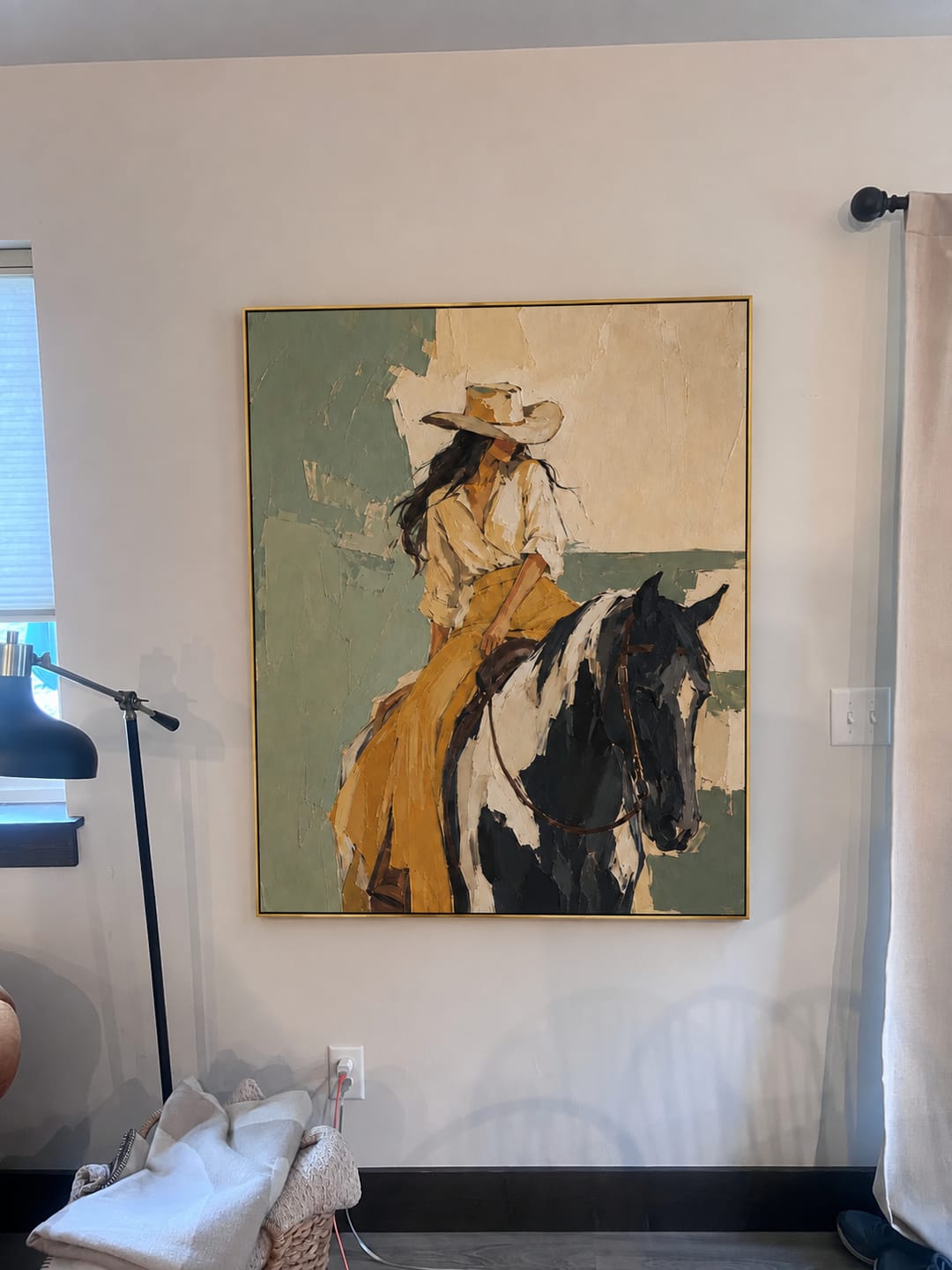 Customer photo review of Quiet Horizon | Hand-Painted Cowgirl on Horse Wall Art | Modern Western Equestrian Oil Painting