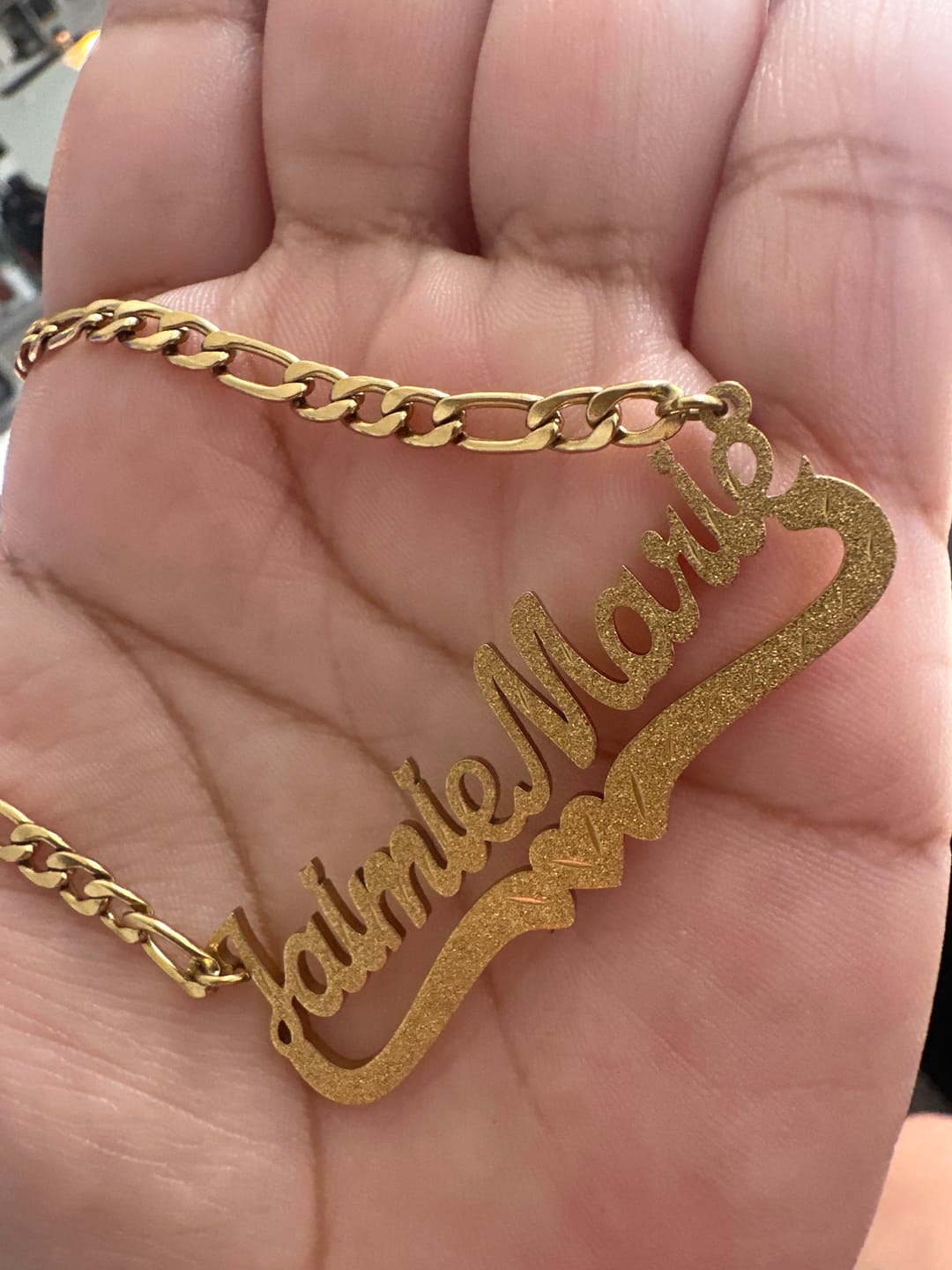 Customer photo review of Diamond Cut Heart Name Necklace