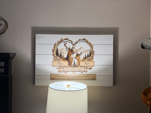 Customer photo review of Personalized Deer Couple Canvas | Rustic Deer Wall Art with Custom Names & Date | Romantic Woodland Anniversary Gift for Couples