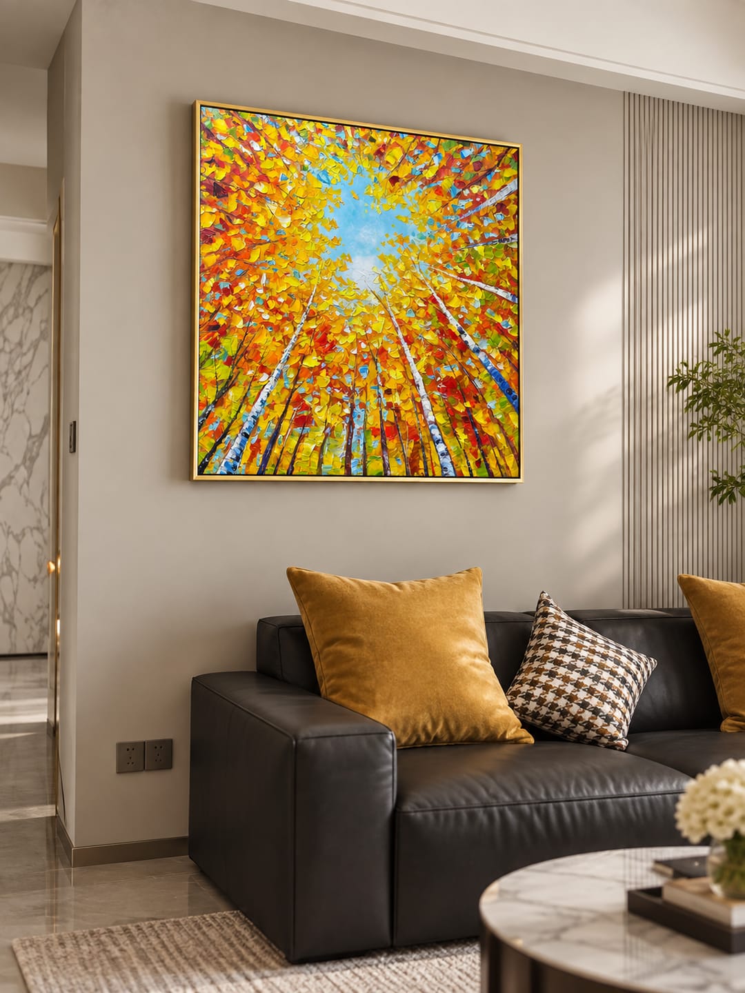 Customer photo review of "Canopy of Light" – Impressionist Birch Forest Upward View Textured Oil Painting