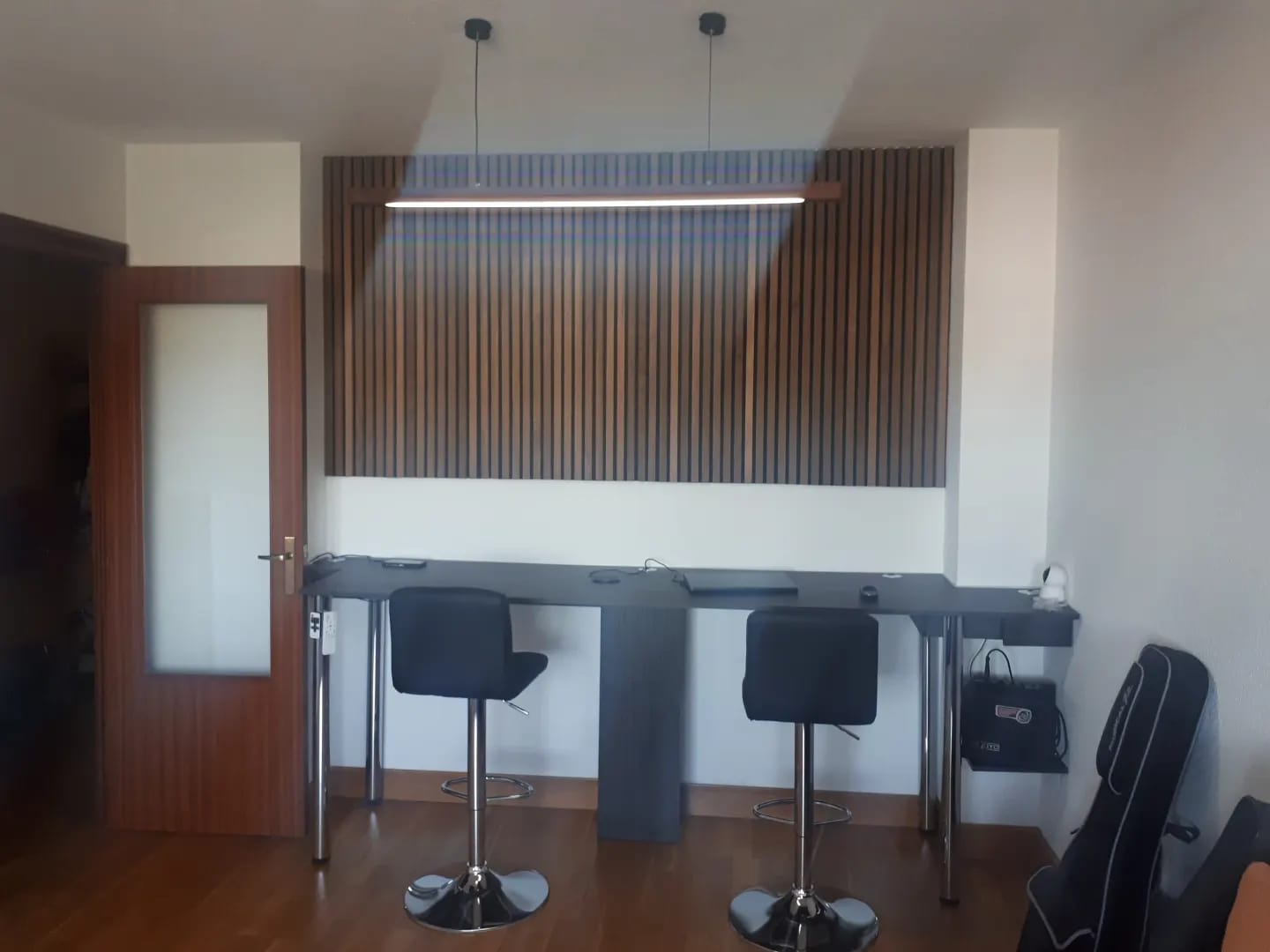 Customer photo review of Black Walnut Pendant Light for Dining Table, Twin Canopy, 150 cm