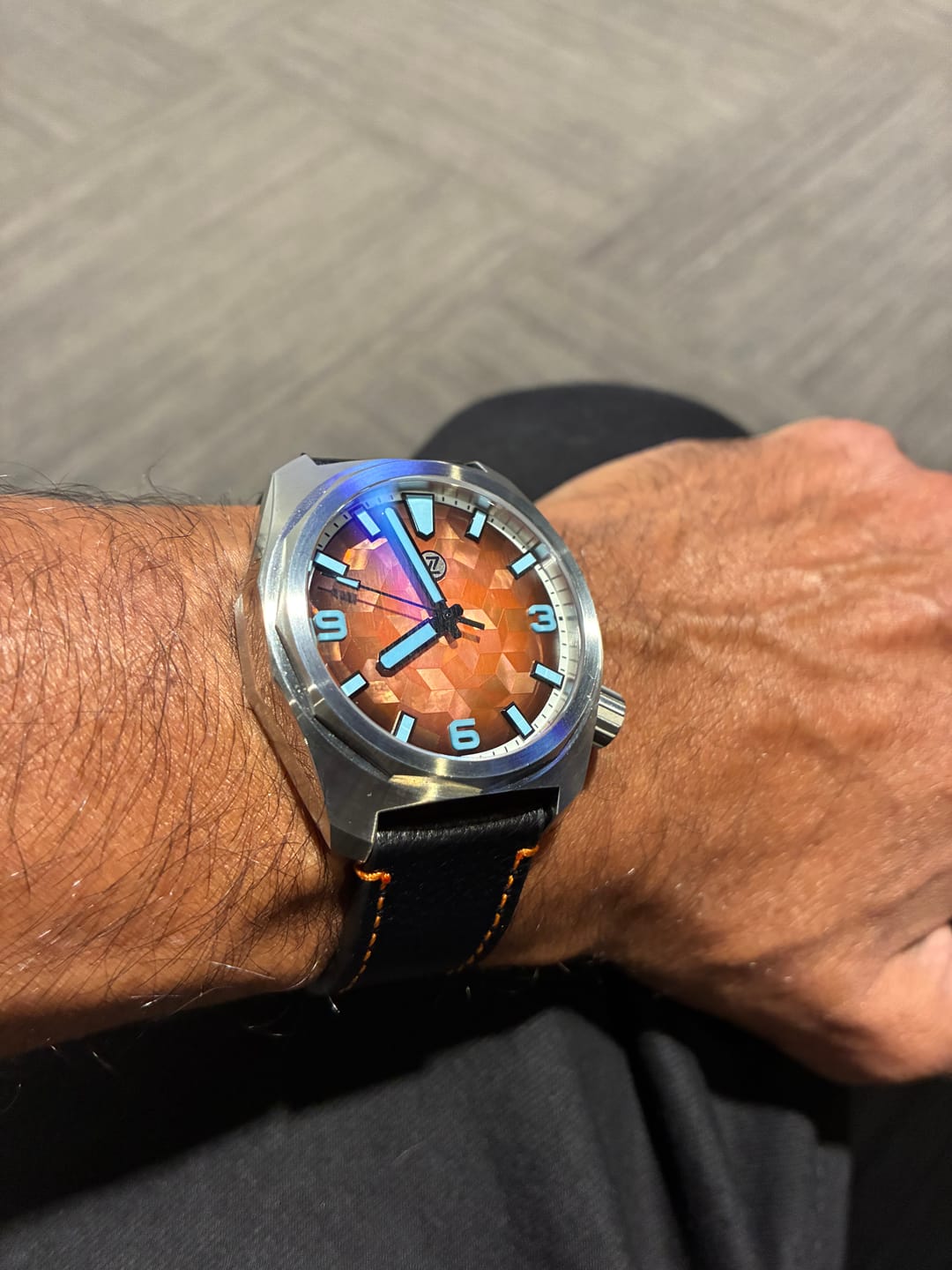 Customer photo review of Leather - Contrast Stitch Black with Orange