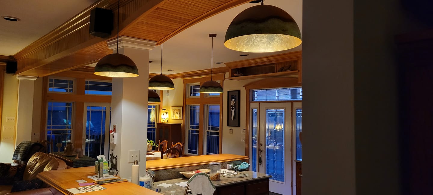 Customer photo review of Oversized Industrial Copper Patina Metal Dome Pendant Light