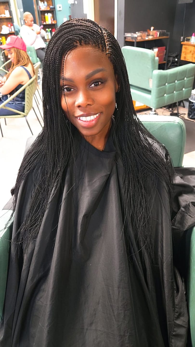 Customer photo review of Mica - Micro Senegalese Twist Pre Bleached Swiss HD Full Lace Knotless Braids Wig 799 Strands