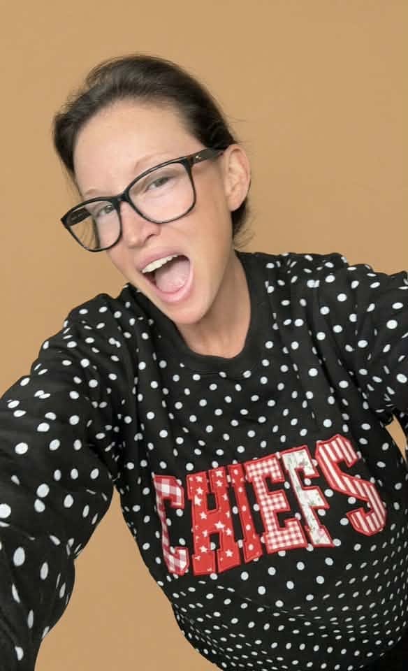 Customer photo review of Custom Patchwork Fabric Embroidered Polka Dot Sweatshirt Team and School Name Applique Varsity Letters | Game Day Wear