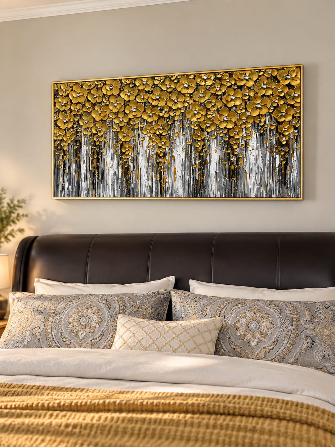 Customer photo review of “Golden Bloom Cascade” – Luxury Floral Impasto Oil Painting