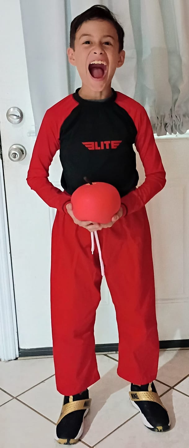 Customer photo review of Standard Red Long Sleeve No-Gi Kids BJJ Rash Guard