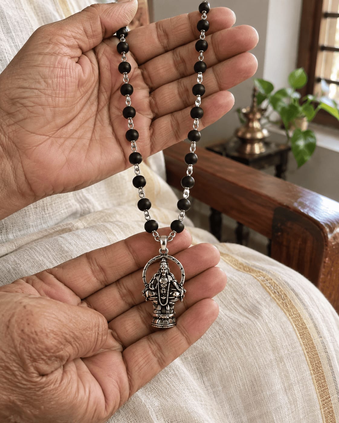 Customer photo review of Original Silver Plated Karungali Mala with Lord Ayyappa Pendant