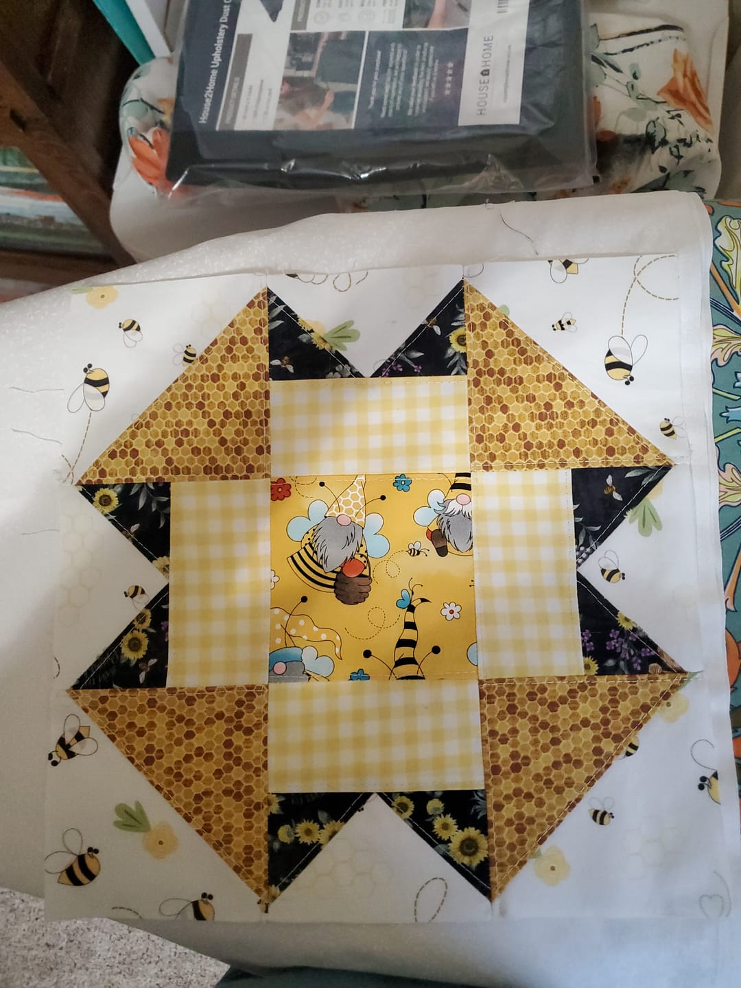 Customer photo review of Hand Drawn Cartoon Bee Floral Fabric - White