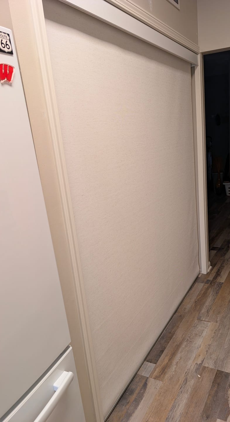 Customer photo review of SmartWings Motorized Light Filtering Linen Solar Shades 5% Openness Dune