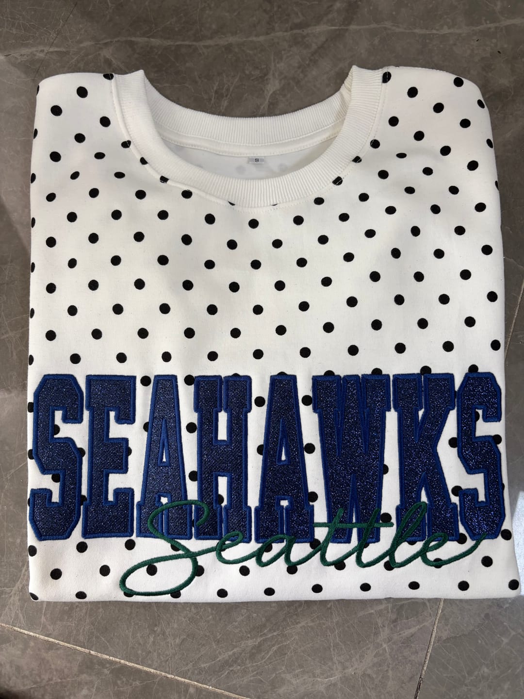 Customer photo review of Custom Embroidered Glitter Vinyl Team Polka Dot Sweatshirt - Game Day Best Gear | Gifts for Sports Mom | Game Day Wear