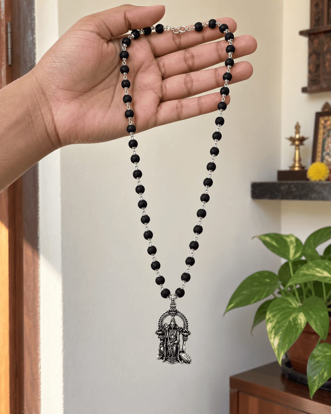 Customer photo review of Original Karungali Mala with Silver Plated Lord Murugan Pendant