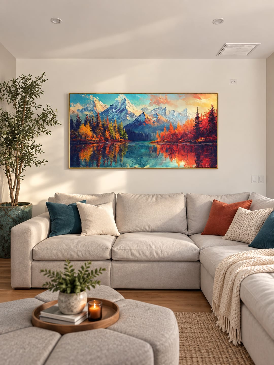 Customer photo review of "Scorching Mountains" – Panoramic Alpine Mountain Lake Impressionist Textured Oil Painting