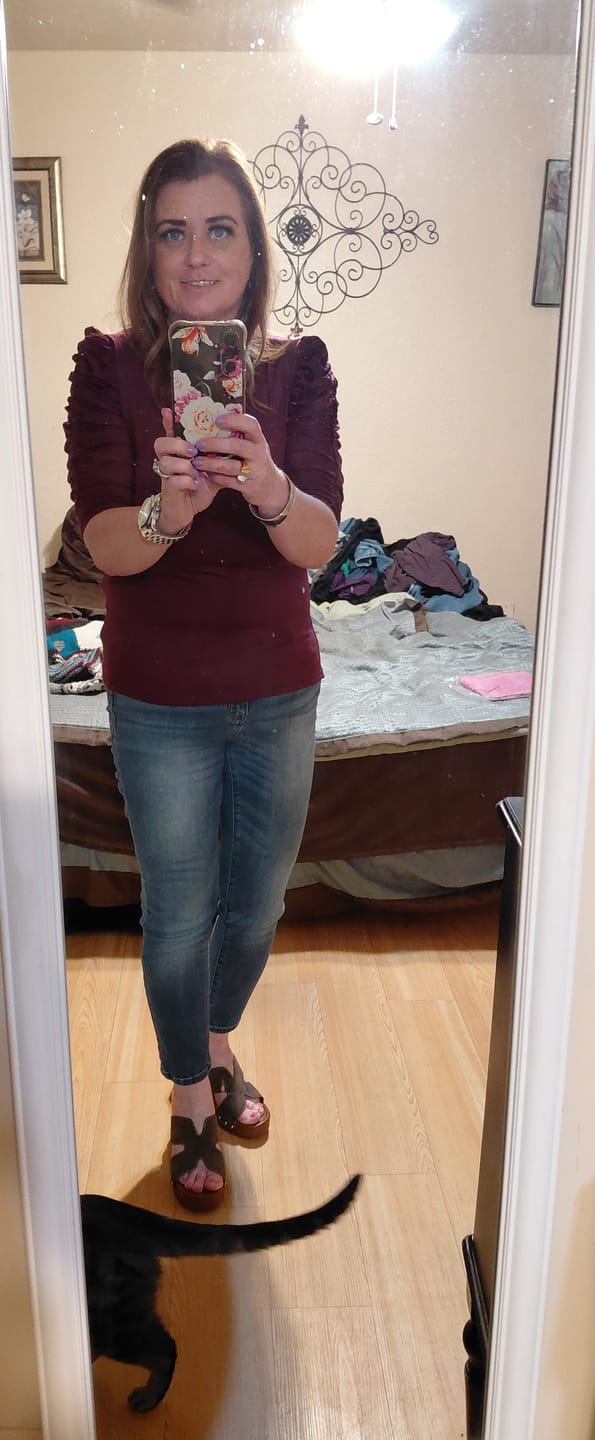 Customer photo review of Brigitte Brianna Ruched Sleeve Top