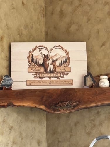 Customer photo review of Personalized Deer Couple Canvas | Rustic Deer Wall Art with Custom Names & Date | Romantic Woodland Anniversary Gift for Couples