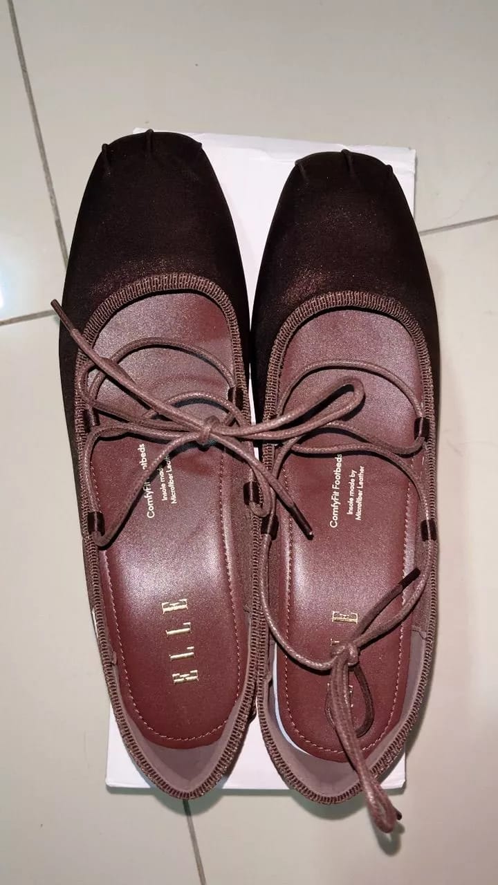 Customer photo review of Tiffany Satin Lace-up Ballerinas In Maroon