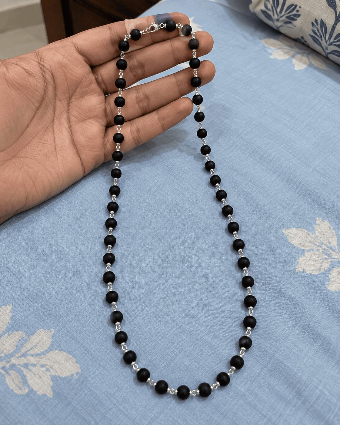 Customer photo review of Karungali Mala with Silver-Plated Chain