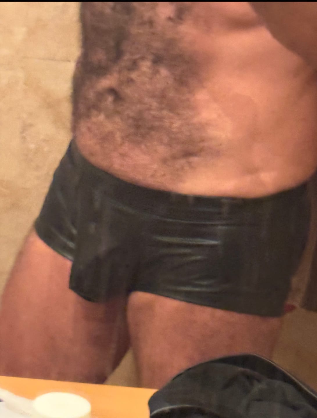 Customer photo review of 2-pack Men's Leather Hollow Hip-revealing Large Pouch Boxer Briefs