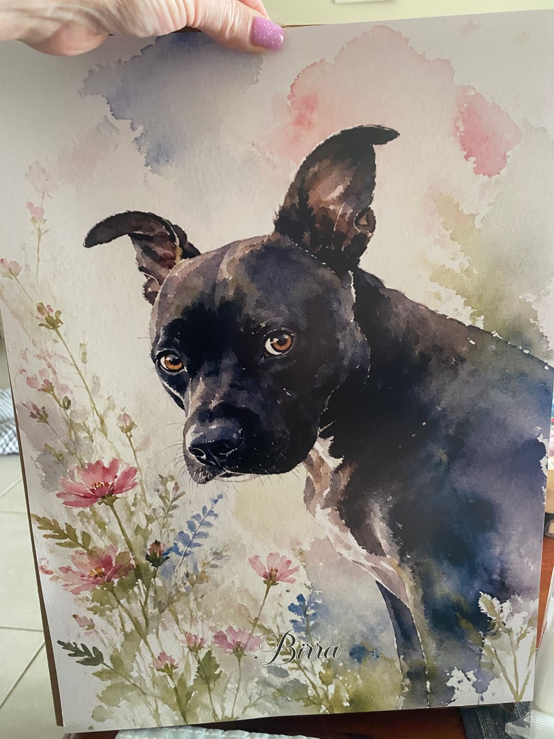 Customer photo review of Personalised Poster With Dog or Cat - Watercolour