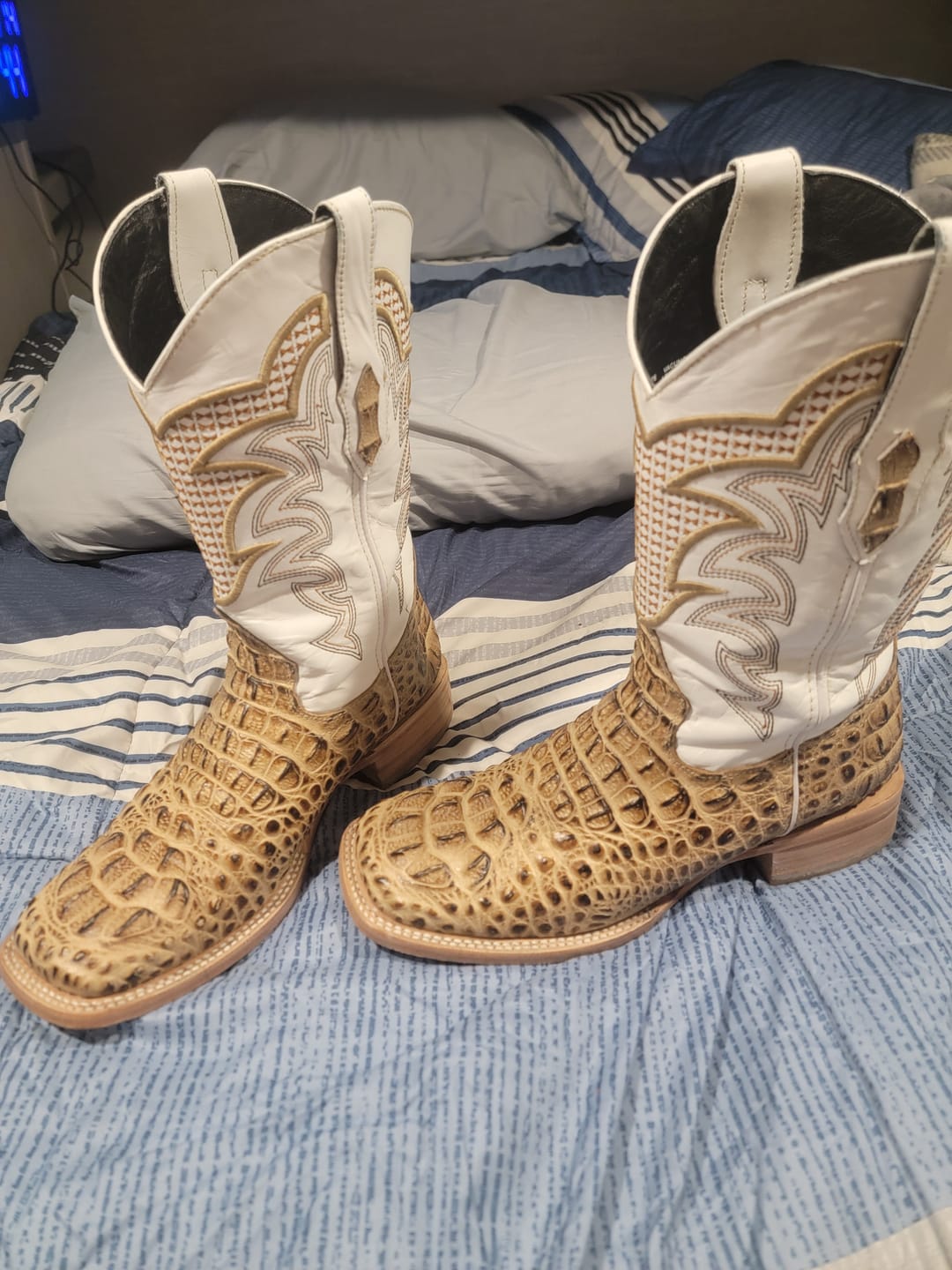 Customer photo review of Bone Caiman Neck Leather Boots - Square Toe