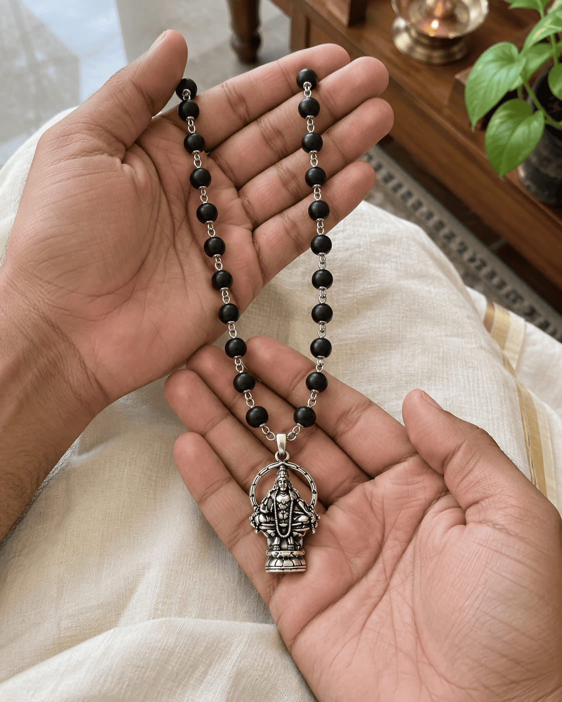 Customer photo review of Original Silver Plated Karungali Mala with Lord Ayyappa Pendant