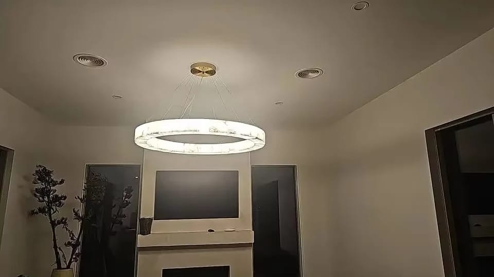 Customer photo review of Round Alabaster Chandelier for Dining Table, Gold Hardware, 50 cm