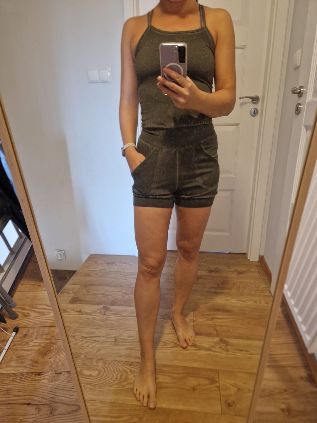Customer photo review of Stonewash Short Yoga Jumpsuit