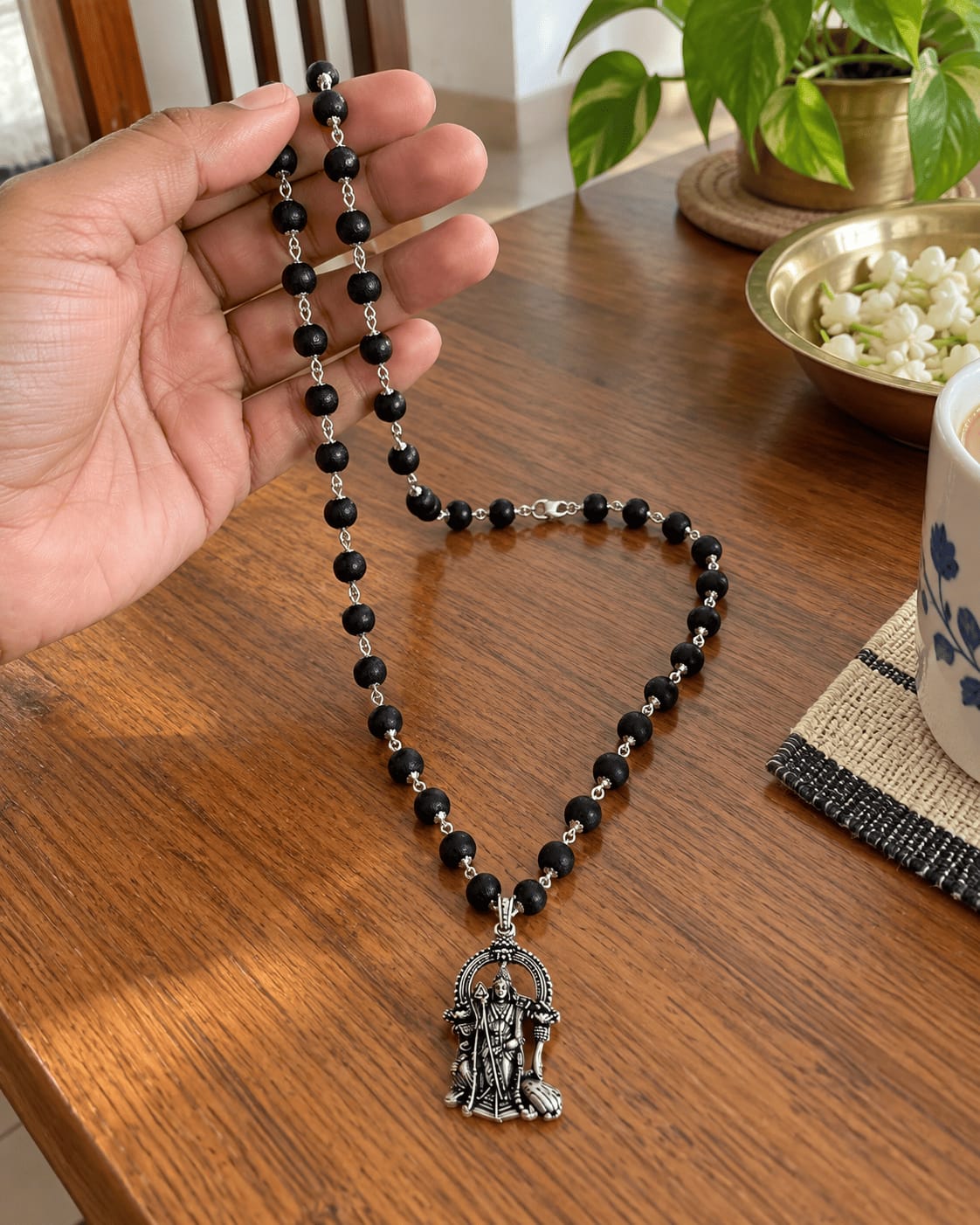 Customer photo review of Original Karungali Mala with Silver Plated Lord Murugan Pendant