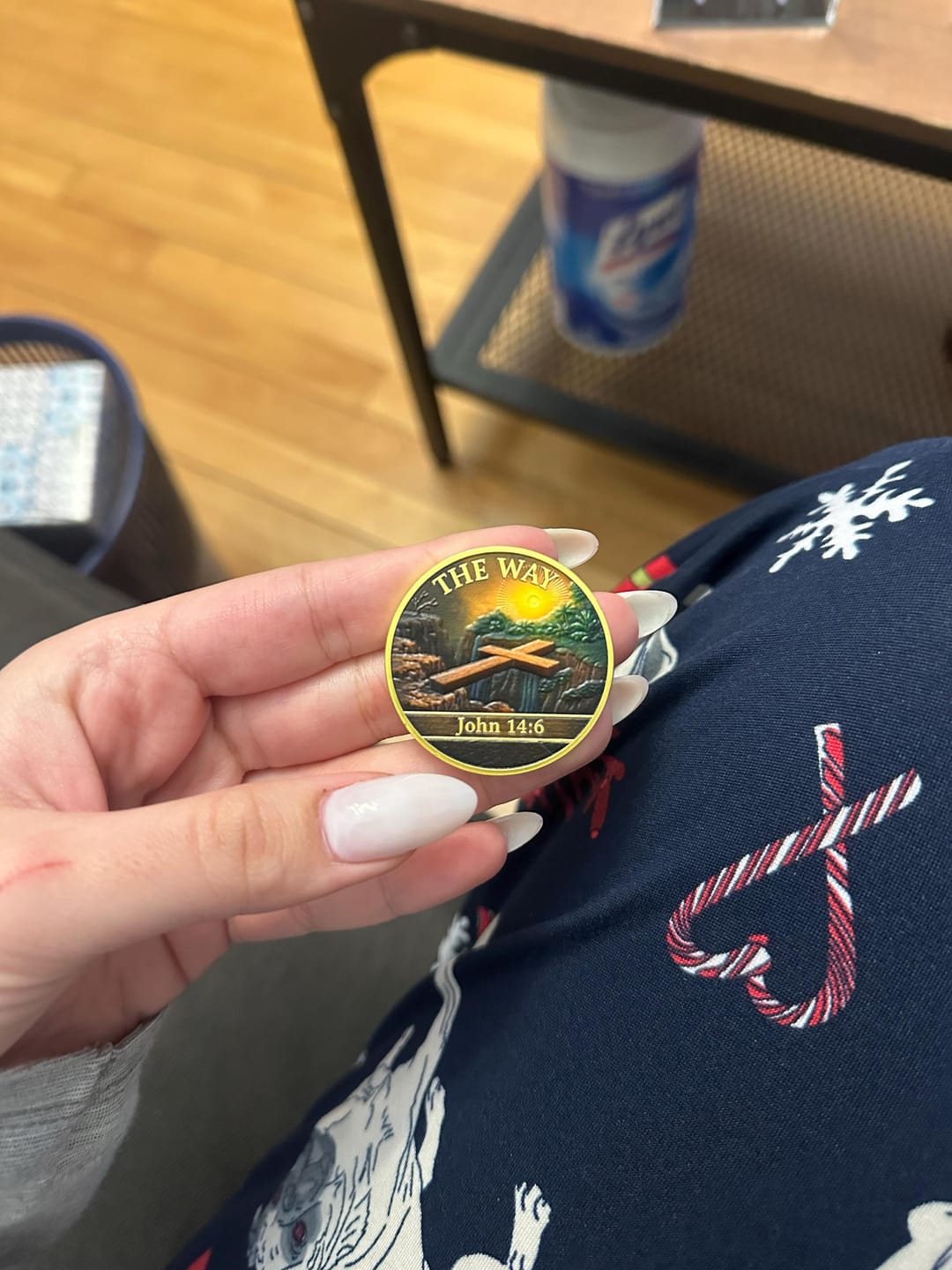 Customer photo review of Christian Challenge Coin The Way Coin with John 14:6 Bible Verse