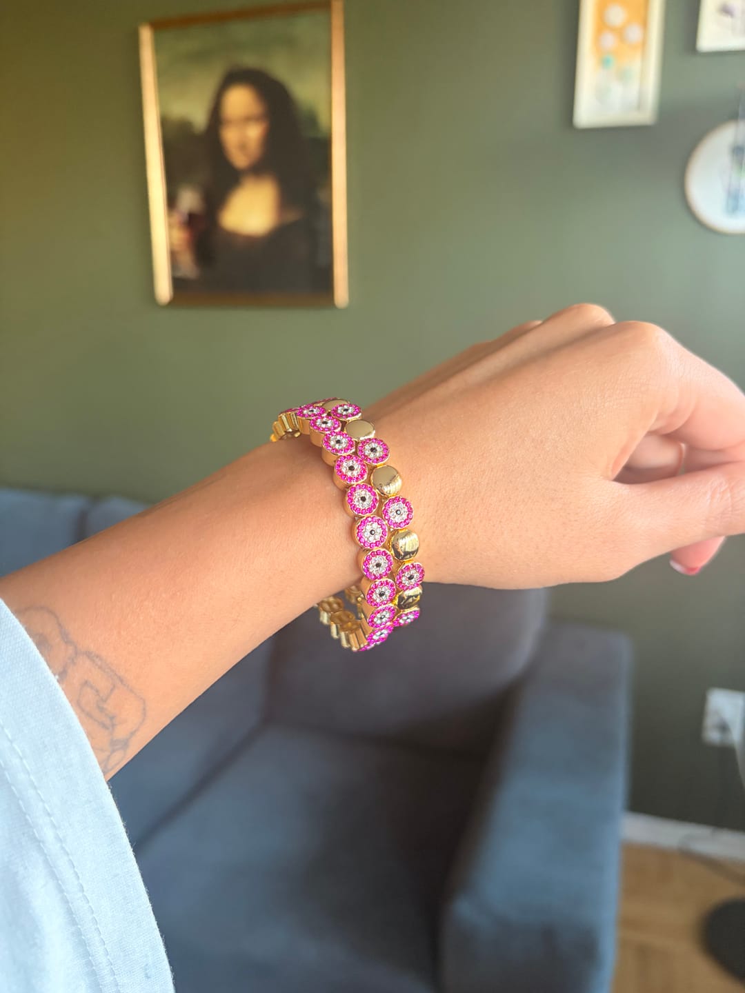 Customer photo review of Mini Belle Pink Protection Bracelet
