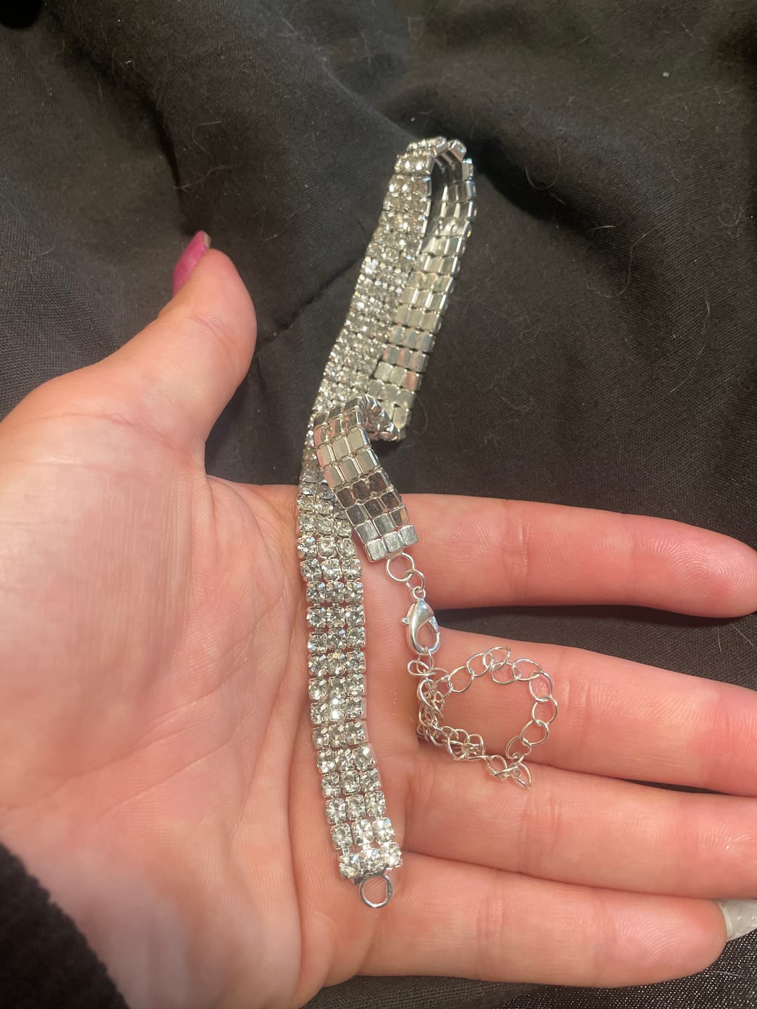 Customer photo review of Stripper Baby Drip Diamond Choker: Silver