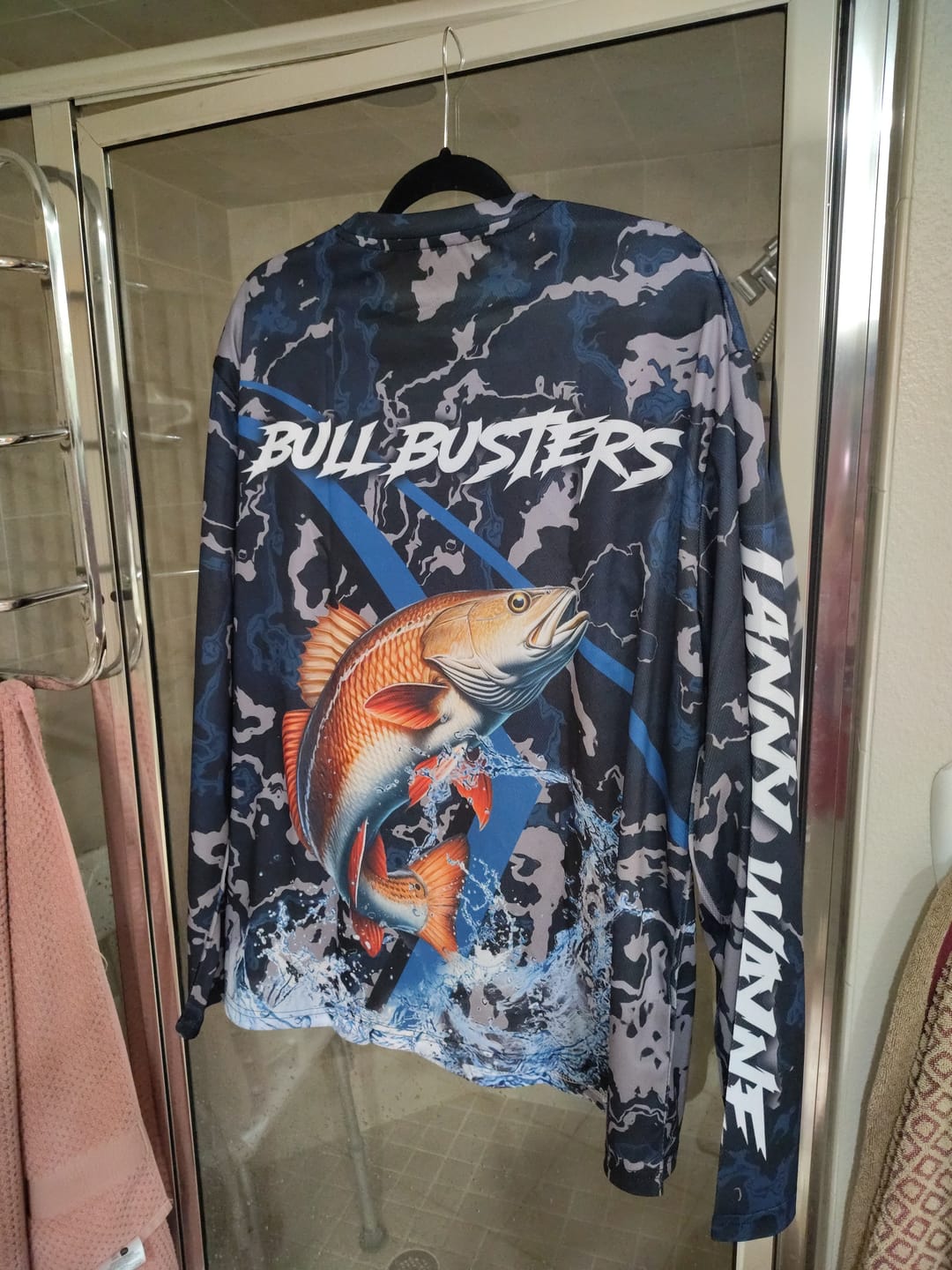Customer photo review of Custom Redfish Fishing Camo Long Sleeve Fishing Shirts, Personalized Red Drum Fishing Team Jerseys NQS9703