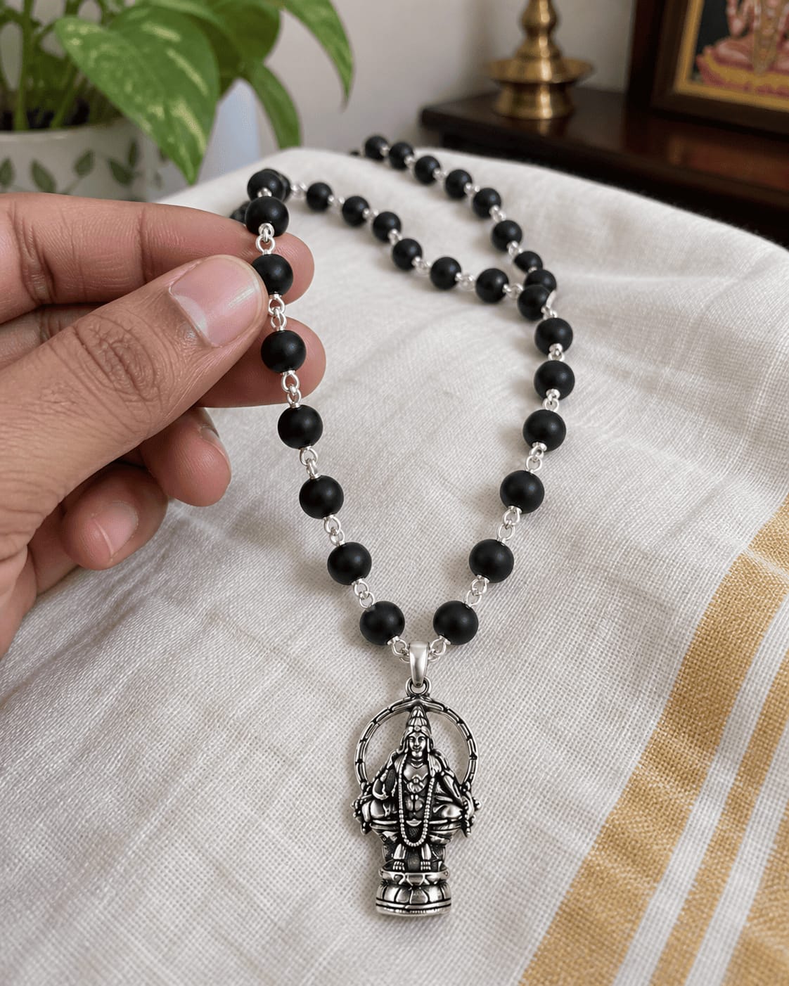 Customer photo review of Original Silver Plated Karungali Mala with Lord Ayyappa Pendant