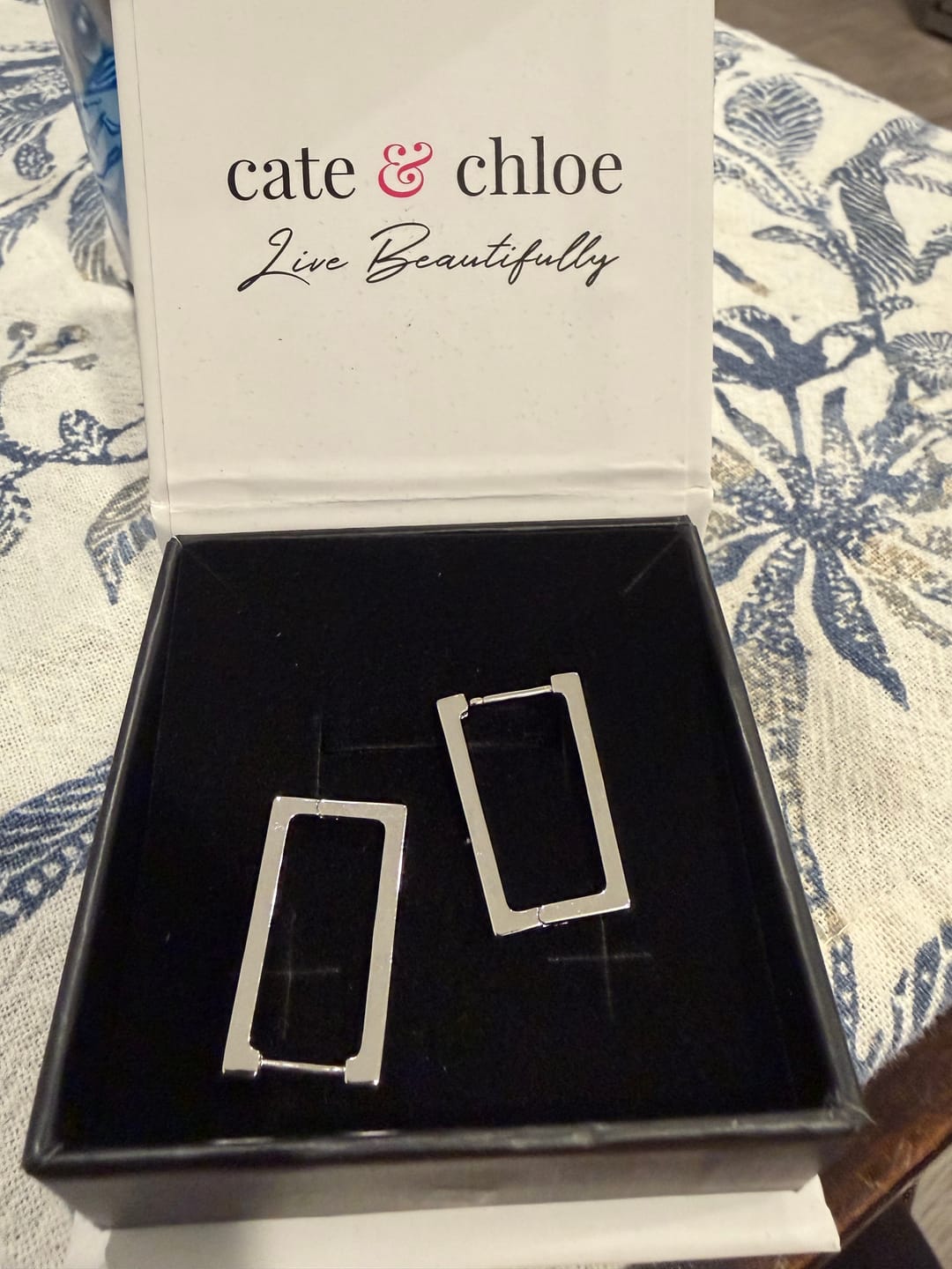 Customer photo review of Annalise 18k White Gold Plated 24mm Silver Square  Hoop Earrings