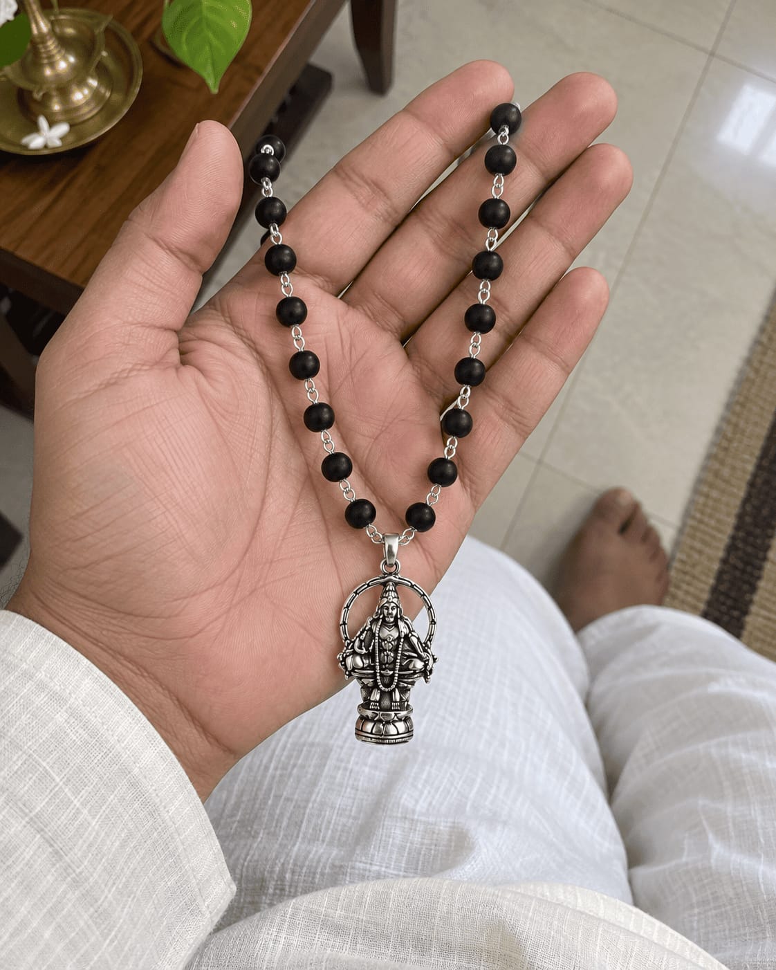 Customer photo review of Original Silver Plated Karungali Mala with Lord Ayyappa Pendant