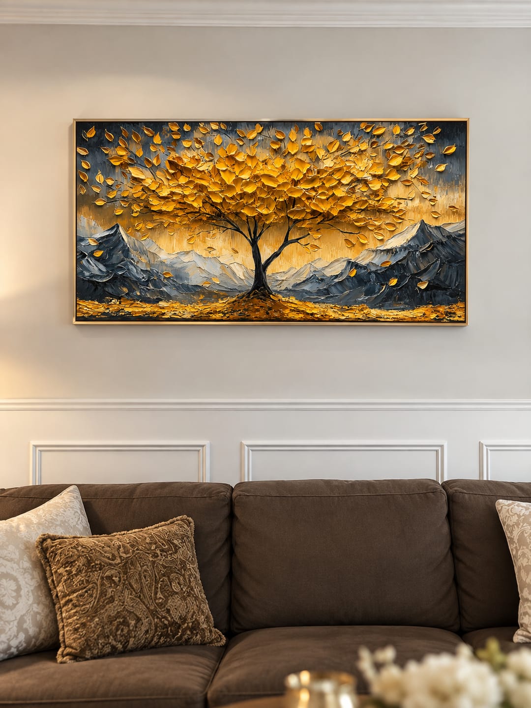 Customer photo review of “Golden Abundance” – Textured Tree and Mountain Landscape Oil Painting
